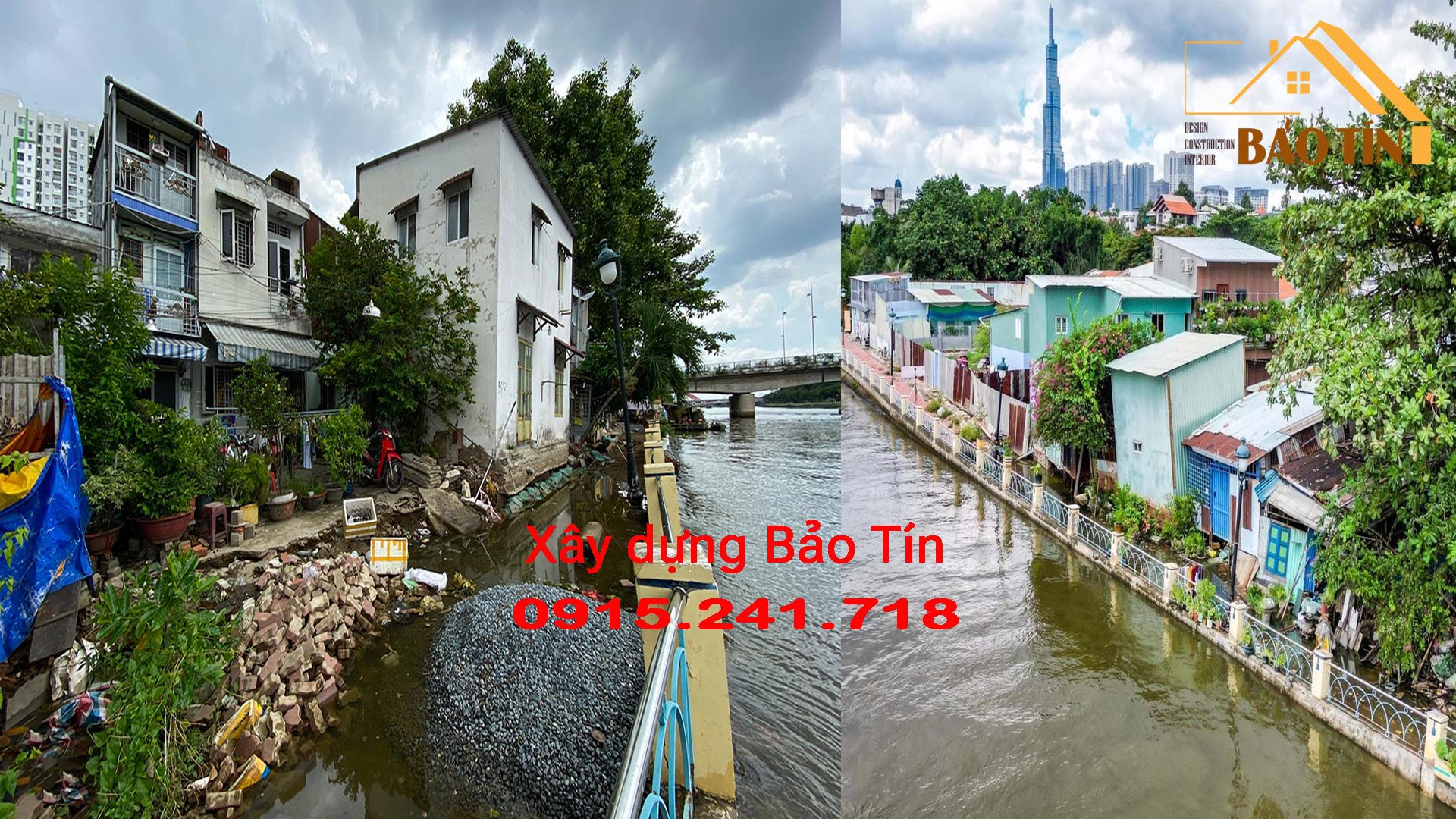 Nhà nghiêng nhà lún gần sông